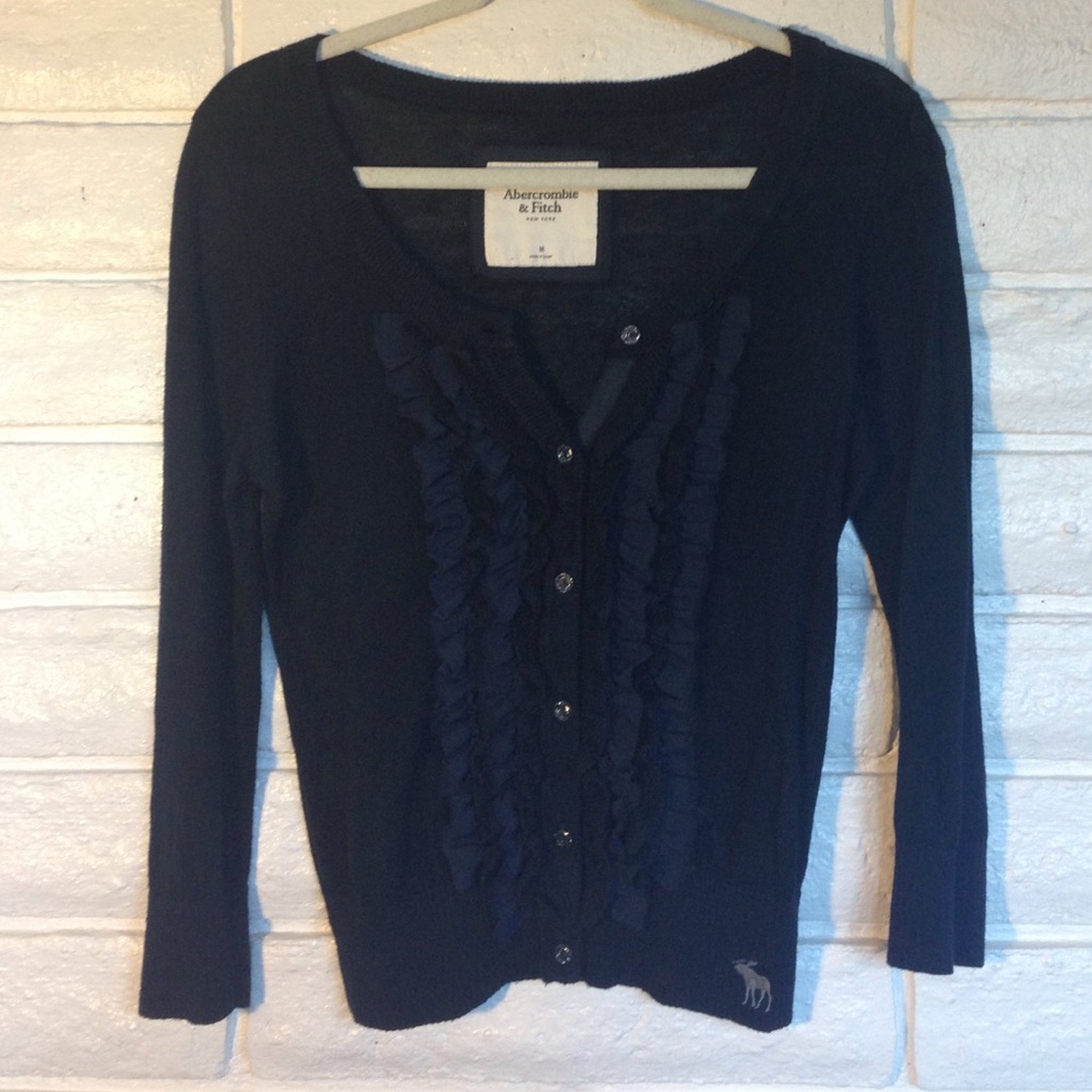 Abercrombie & Fitch Women's Navy Ruffle Button Cardigan Sweater
